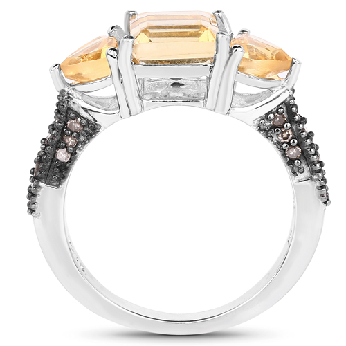2.71 Carat Genuine Citrine and Champagne Diamond .925 Sterling Silver Ring