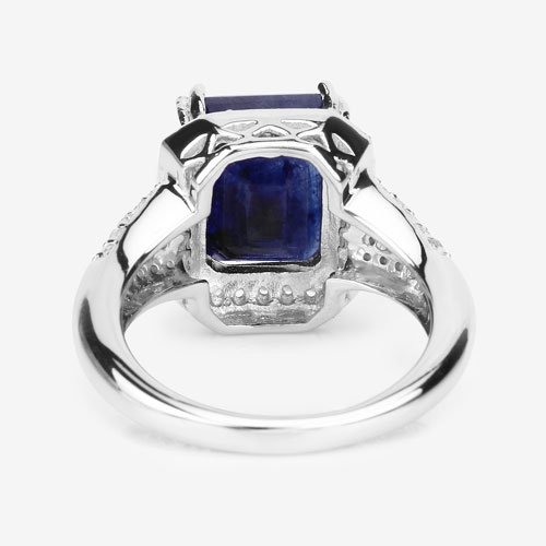 4.80 Carat Glass Filled Sapphire and White Topaz .925 Sterling Silver Ring