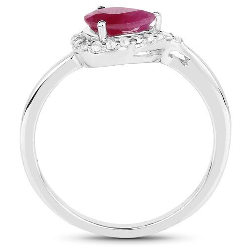 0.92 Carat Genuine Ruby and White Diamond 10K White Gold Ring