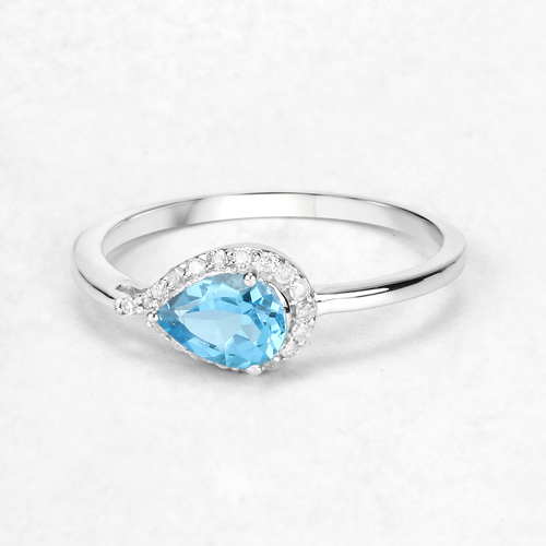 0.92 Carat Genuine Swiss Blue Topaz and White Diamond 10K White Gold Ring