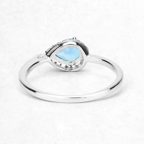 0.92 Carat Genuine Swiss Blue Topaz and White Diamond 10K White Gold Ring