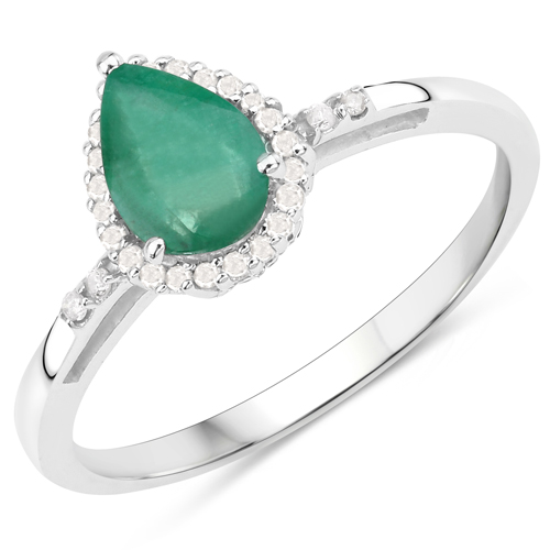 Emerald-0.86 Carat Genuine Emerald and White Diamond 10K White Gold Ring