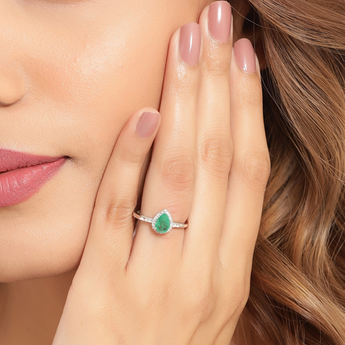 0.86 Carat Genuine Emerald and White Diamond 10K White Gold Ring