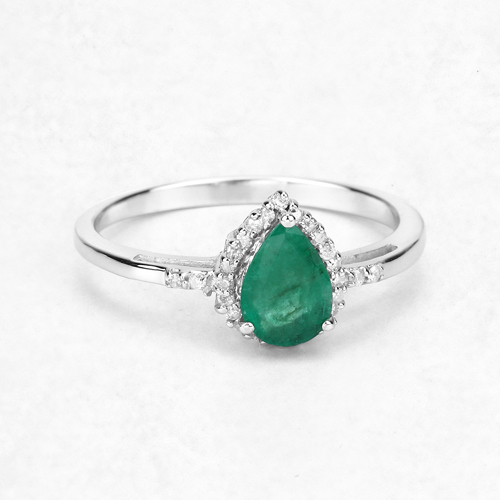 0.86 Carat Genuine Emerald and White Diamond 10K White Gold Ring