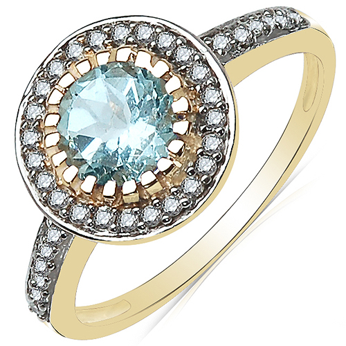 Rings-0.96 Carat Aquamarine & White Diamond 10K Yellow Gold Ring