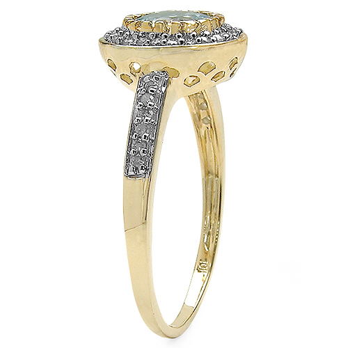 0.96 Carat Aquamarine & White Diamond 10K Yellow Gold Ring