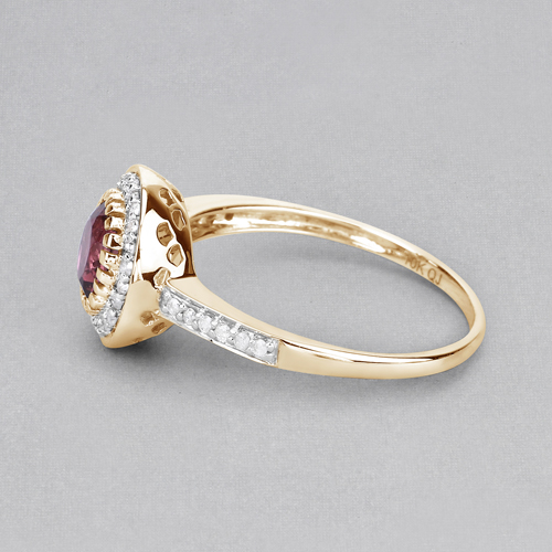 1.29 Carat Genuine Pink Tourmaline and White Diamond 10K Yellow Gold Ring