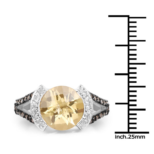 3.64 Carat Genuine Citrine, Champagne Diamond and White Diamond .925 Sterling Silver Ring