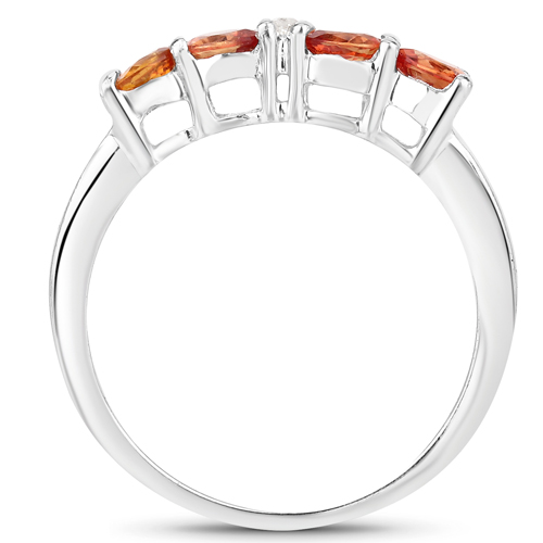 0.61 Carat Genuine Orange Sapphire and White Diamond .925 Sterling Silver Ring