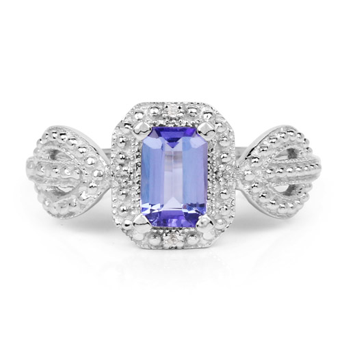 1.12 Carat Genuine Tanzanite and Sapphire White .925 Sterling Silver Ring
