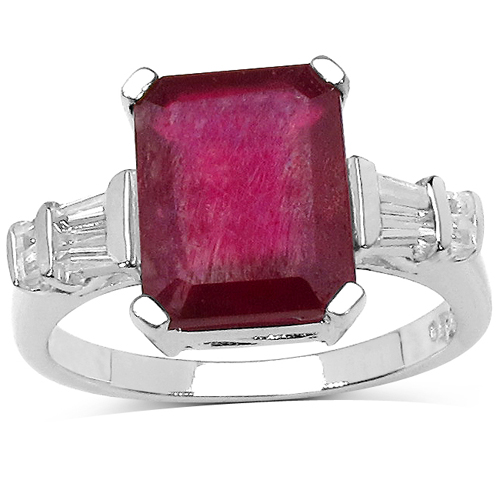 Ruby-4.30 ct. t.w. Glass Filled Ruby and White Topaz Ring in Sterling Silver