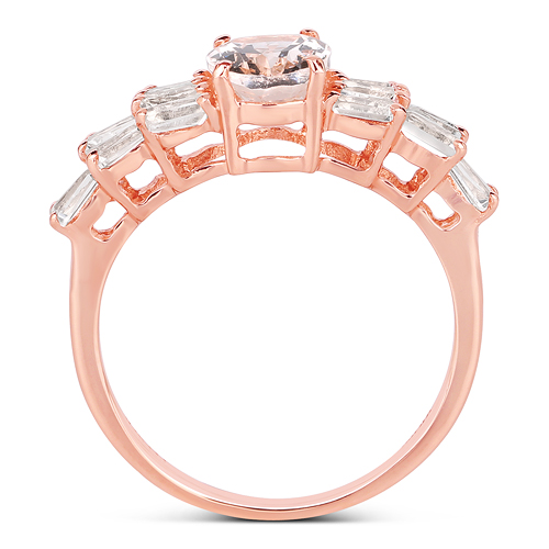 14K Rose Gold Plated 2.28 Carat Genuine Morganite and White Topaz .925 Sterling Silver Ring