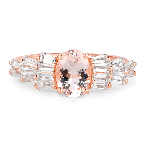 14K Rose Gold Plated 2.28 Carat Genuine Morganite and White Topaz .925 Sterling Silver Ring