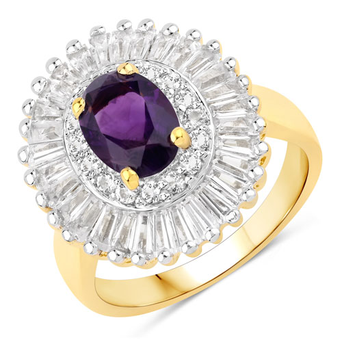Amethyst-3.20 Carat Genuine Amethyst and White Topaz .925 Sterling Silver Ring