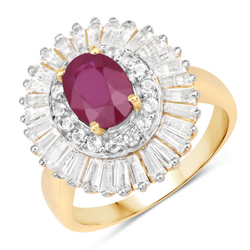 Ruby-3.75 Carat Genuine Ruby and White Topaz .925 Sterling Silver Ring