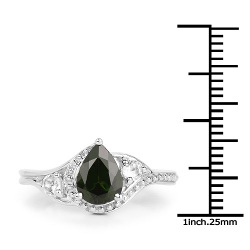 1.30 Carat Genuine Chrome Diopside and White Topaz .925 Sterling Silver Ring