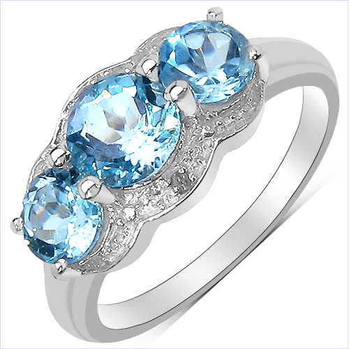 Rings-2.16 Carat Genuine Blue Topaz & White Topaz .925 Sterling Silver Ring