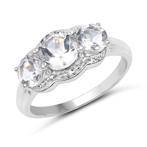 Rings-2.09 Carat Genuine Crystal Quartz & White Topaz .925 Sterling Silver Ring