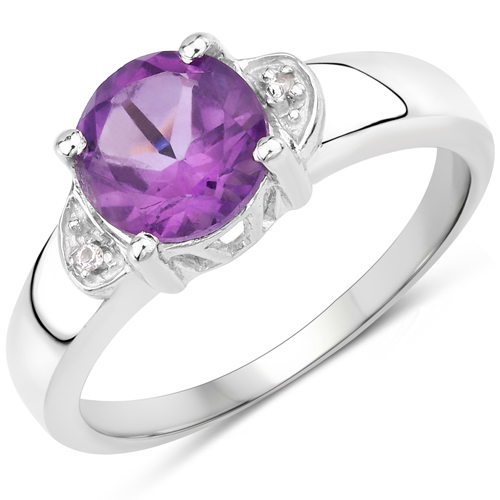 Amethyst-1.16 Carat Genuine Amethyst and White Topaz .925 Sterling Silver Ring