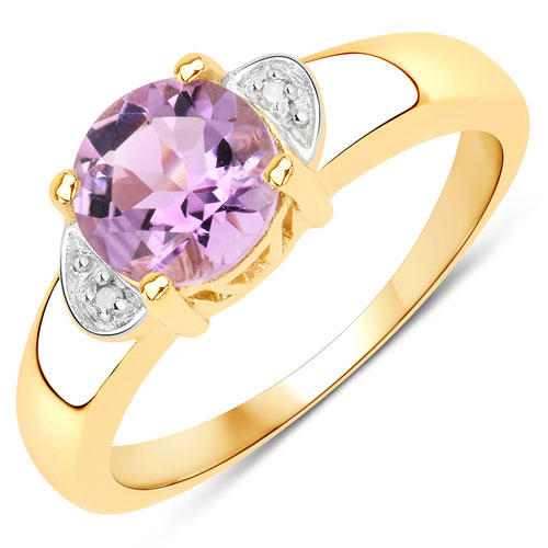 1.16 Carat Genuine Amethyst and White Diamond .925 Sterling Silver Ring