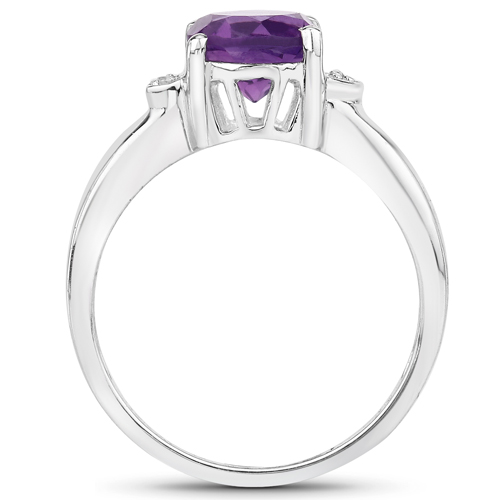 1.16 Carat Genuine Amethyst and White Topaz .925 Sterling Silver Ring