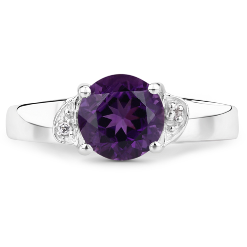1.16 Carat Genuine Amethyst and White Topaz .925 Sterling Silver Ring