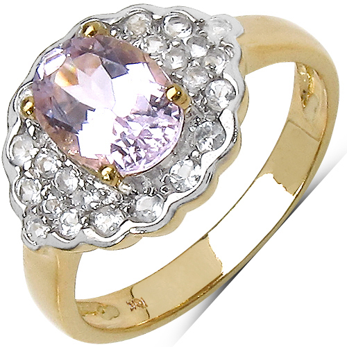 Rings-1.70 Carat Genuine Kunzite & White Cubic Zircon 10K Yellow Gold Ring