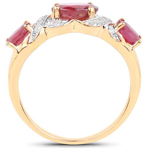 14K Yellow Gold Plated 1.65 Carat Glass Filled Ruby and White Topaz .925 Sterling Silver Ring
