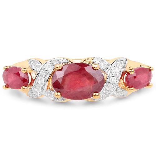 14K Yellow Gold Plated 1.65 Carat Glass Filled Ruby and White Topaz .925 Sterling Silver Ring