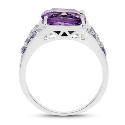 3.97 Carat Genuine Amethyst and Tanzanite .925 Sterling Silver Ring