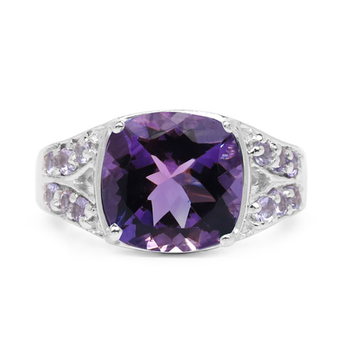 3.97 Carat Genuine Amethyst and Tanzanite .925 Sterling Silver Ring