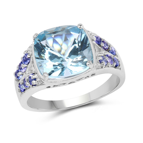 5.53 Carat Genuine Blue Topaz and Tanzanite .925 Sterling Silver Ring