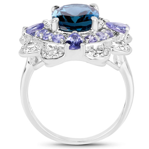 3.53 Carat Genuine London Blue Topaz and Tanzanite .925 Sterling Silver Ring