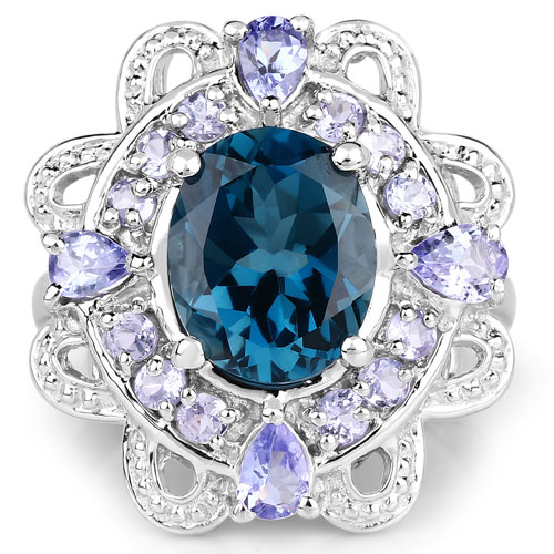3.53 Carat Genuine London Blue Topaz and Tanzanite .925 Sterling Silver Ring