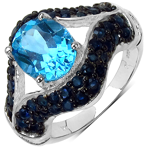 Rings-5.02 Carat Genuine Blue Topaz & Blue Sapphire .925 Sterling Silver Ring