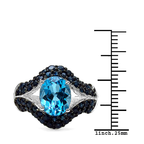 5.02 Carat Genuine Blue Topaz & Blue Sapphire .925 Sterling Silver Ring