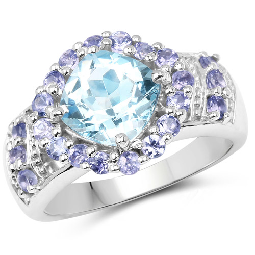 Rings-3.07 Carat Genuine Blue Topaz and Tanzanite .925 Sterling Silver Ring
