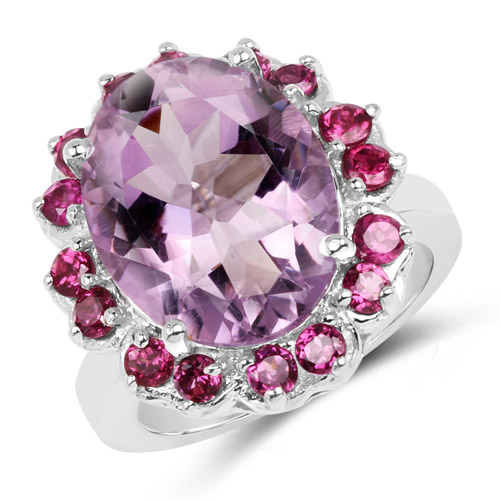 Amethyst-9.27 Carat Genuine Amethyst and Rhodolite .925 Sterling Silver Ring