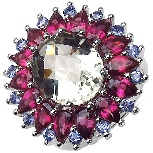 Amethyst-4.13 Carat Green Amethyst Ring with 4.27 ct. t.w. Multi-Gems in Sterling Silver