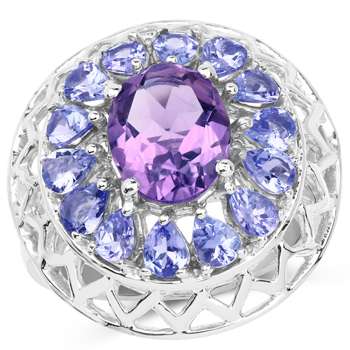 Amethyst-4.11 Carat Genuine Amethyst and Tanzanite .925 Sterling Silver Ring