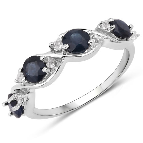 Sapphire-1.26 Carat Genuine Blue Sapphire and White Topaz .925 Sterling Silver Ring