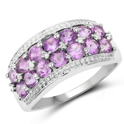 Amethyst-1.44 Carat Genuine Amethyst and White Topaz .925 Sterling Silver Ring