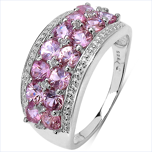 2.00 Carat Genuine Pink Sapphire & White Topaz .925 Sterling Silver Ring