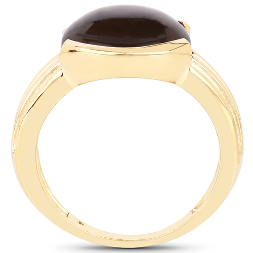 14K Yellow Gold Plated 4.89 Carat Genuine Smoky Quartz .925 Sterling Silver Ring