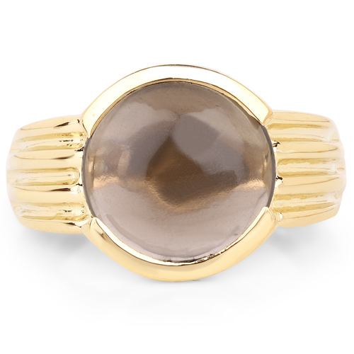 14K Yellow Gold Plated 4.89 Carat Genuine Smoky Quartz .925 Sterling Silver Ring