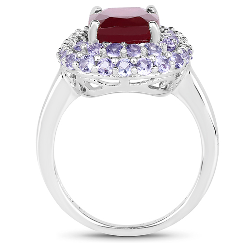 4.87 Carat Genuine Glass Filled Ruby & Tanzanite .925 Sterling Silver Ring
