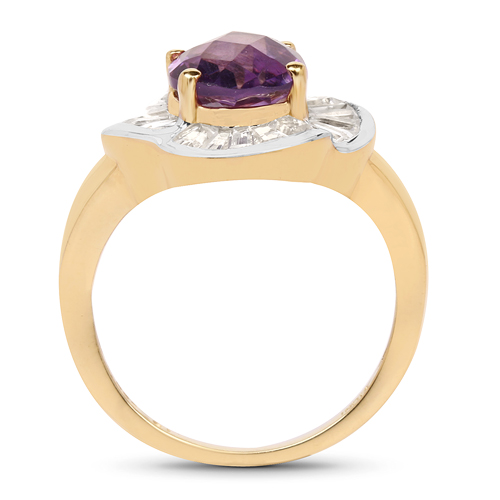 14K Yellow Gold Plated 3.35 Carat Genuine Amethyst & White Topaz .925 Sterling Silver Ring