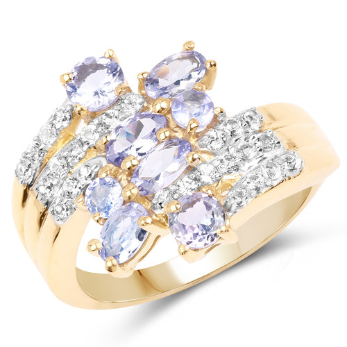 Tanzanite-14K Yellow Gold Plated 2.23 Carat Genuine Tanzanite and White Topaz .925 Sterling Silver Ring