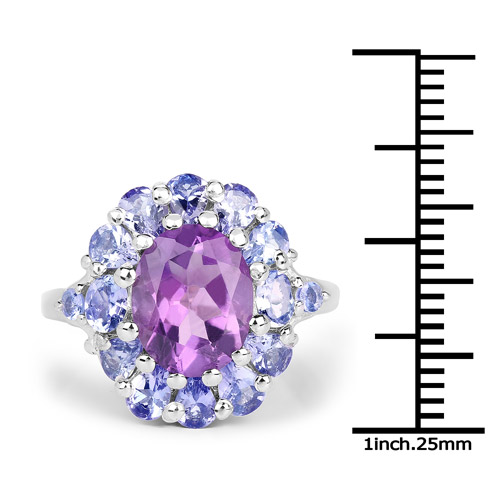 4.01 Carat Genuine Amethyst and Tanzanite .925 Sterling Silver Ring