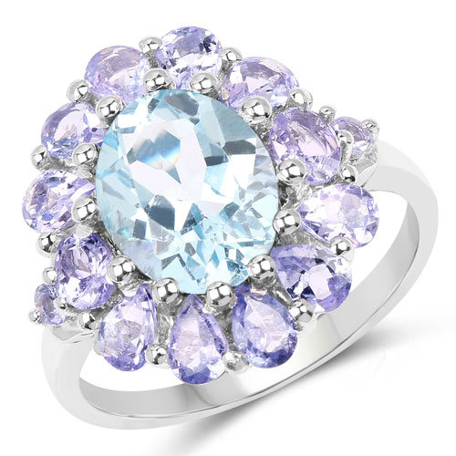 Rings-4.36 Carat Genuine Blue Topaz and Tanzanite .925 Sterling Silver Ring